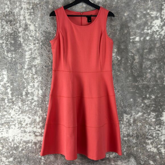 Ann Taylor Size 8 Casual Knee Length Fit Flared Dress Coral Sleeveless Zip - Picture 1 of 9